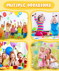 Children playing with Disk Helicopter Toy Set With 12 String Launchers And 24 Flying Saucers For Outdoor Fun at a party.