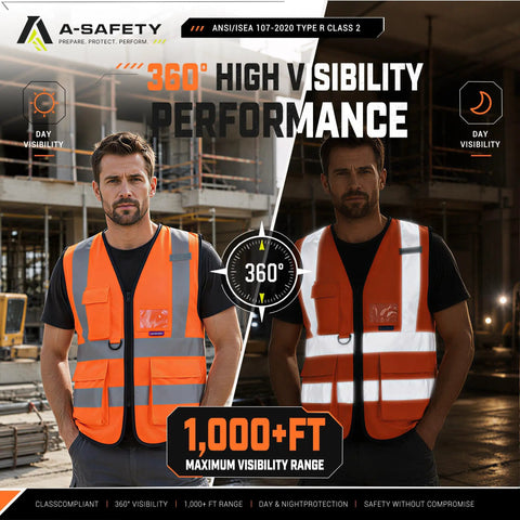 Big And Tall High Visibility Safety Vest Orange Reflective Construction Workwear Hella Roomy Loose Fit Polyester Machine Washable No Sweat Heavy Duty Outdoor Gear