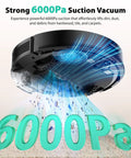 Robot Vacuum And Mop With 6000Pa Suction, Self Emptying Base For 90 Days Capacity, shown from below highlighting suction power