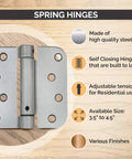 Diagram of Four And A Half Inch Square Spring Hinges Set, Workhorse Commercial Grade Adjustable Self Closing Door Hardware details.