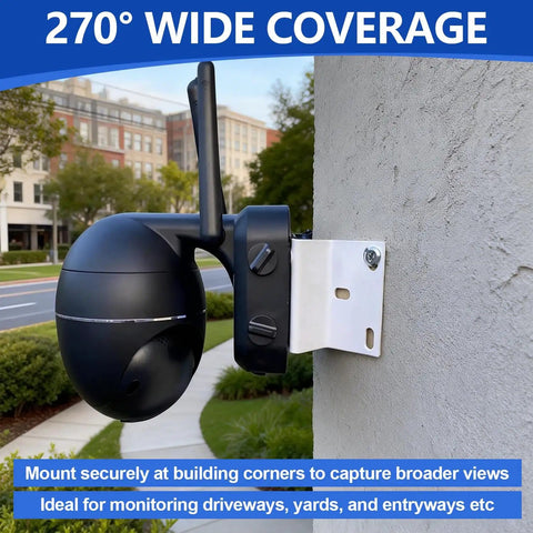 Corner Mount Kit For Security Cameras 270 Degree Bracket For Outdoor Surveillance mounted on building corner