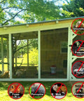 Chicken coop protected with Half Inch Hardware Cloth Roll 36x100 Ft Hot Dipped Galvanized After Welded Chicken Wire Mesh for Fences and Gardens.