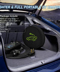Plug And Play Type 2 Electric Vehicle Charger With Nema 14 50 Outlet Adjustable 32 Amps and portable carry bag in trunk.
