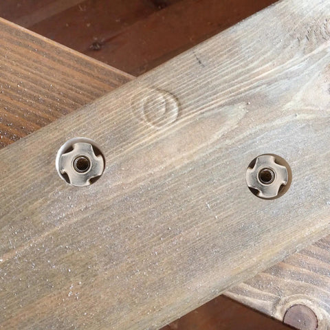 Heavy Duty M8 Tee Nuts 10mm Barrel 304 Stainless Steel four pronged threaded inserts in wood for cabinetry assembly.