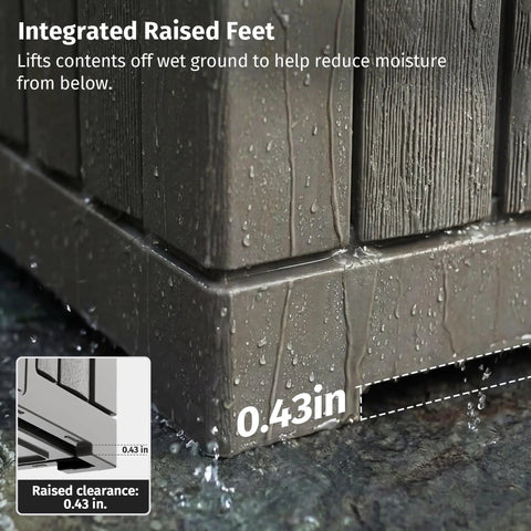 Outdoor Storage Box 31 Gallon Waterproof Resin Deck Box close-up of raised feet design showing water resistance