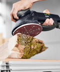 Pro Grade Woodworking Sanding Discs 150mm P120 Grit Pack Of 50 For Paint Prep And Finishing in use on a wood block