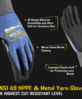 Ultra Tough ANSI A9 Cut Resistant Work Gloves With Touchscreen Microfoam Nitrile Coating, Killer Knife Proof Protection, side view
