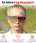 Woman wearing Pink Chemistry Lab Goggles Anti Fog Z87.1 Safety Glasses For Women Lightweight Comfort With Clear Vision Over Prescription Fit