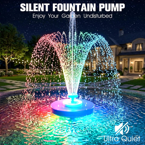 Floating Pond Fountain With LED Lights Plug In Aerator Pump For Ponds And Pools Twenty Four Seven Steady Spray Large Outdoor Water Feature