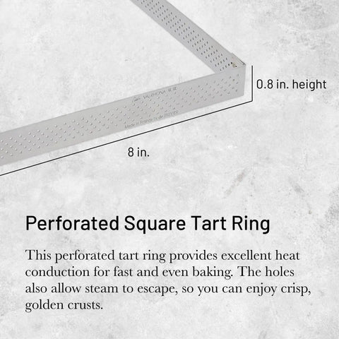 Perforated Square Tart Ring 8x8x0.8 Inches For Golden Crispy Tarts No Fuss Release Easy Clean Game Changing Perforations.