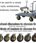 Heavy Duty Pneumatic Caster Wheels 8 Inch And 10 Inch 2 Pack Swivel Brake Fixed Casters displayed on utility carts.