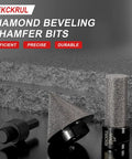 Diamond Chamfer Bit Set For Angle Grinder M14 Thread And Hex Shank Three Piece Two Inch Three Quarter Inch Diamond Finger Milling Bit For Enlarge And Shape Holes In Porcelain Ceramic Granite Marble Tile Dry And Wet Use.