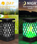 Multicolor Outdoor Solar Lanterns Pack Of 2 Waterproof Hanging Lights with 9 Modes showing day charging and night glow effect