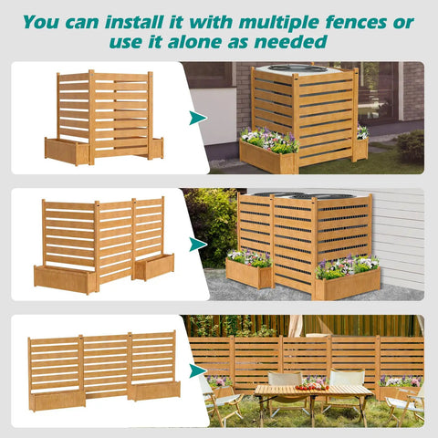 Freestanding Outdoor Privacy Screen Panel With Planter Box For AC Units And Trash Cans, 36 Inch Wide And 45 Inch High, weatherproof