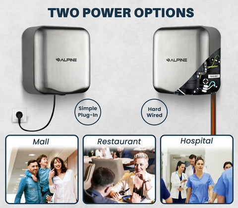 Two Built Tough Automatic Hand Dryer With High Speed Hot Air Blower In Brushed Stainless Steel 1800 Watts 110 To 120 Volts options