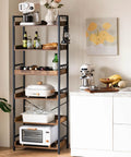 Adjustable Six Tier Open Bookcase With Mid Century Rustic Farmhouse Charm And Industrial Wood And Black Metal Build in kitchen
