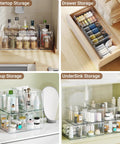 Countertop, drawer, makeup, and under-sink storage using Clear Plastic Storage Bins With Dividers 3 Pack Acrylic Stackable Organizer Boxes For Fridge Pantry And Cabinets Two Narrow And One Wide See Through Design Durable No Brainer Storage For Easy Home Edit Organization.