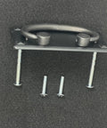 Mission Drawer Pull 3 Inch (76mm) Barcelona Pewter Finish For Cabinets And Furniture with screws displayed on dark background