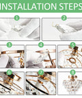 Lit Gold Crystal Chandelier Mini Ceiling Light Modern Flush Mount With Raindrop Crystals installation steps