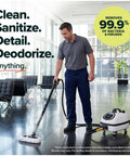 Heavy Duty Commercial Steam Cleaner With Slick Storage Bag delivers consistent low moisture dry vapor while cleaning floors.