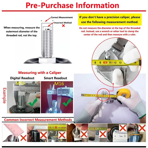 Pre-purchase information for measuring threaded rod diameter with calipers for Four Piece Pack Of Heavy Duty Furniture Casters Featuring 1 Inch Silent Rubber Wheels Threaded Mounts Secure Brake Smooth Glide Daily Built Tough A Real Deal Home Upgrade.
