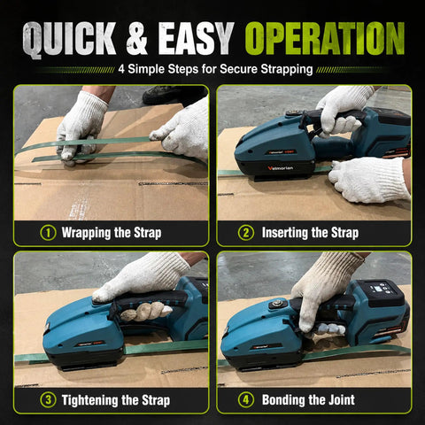 Step-by-step guide to using the Heavy Duty Electric Strapping Gun With Digital Readout And Dual 4000mAh Batteries.