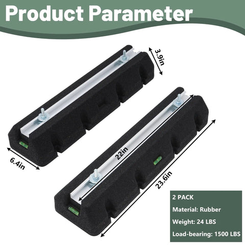 Rock Solid Rubber Mini Split Base Pad Set Of 2 For AC Condenser Leveling Feet with dimensions and load capacities displayed.