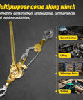 SENKEYFE come-along winch puller, 3T capacity, 10 ft cable, gold metal finish, dual hooks.