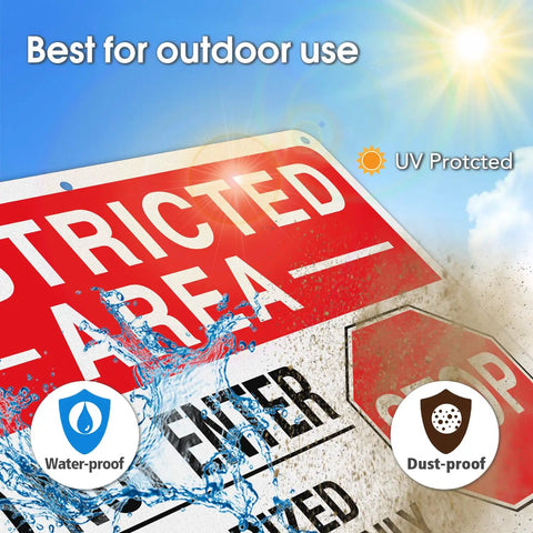 Step Up Site Security With Heavy Duty Reflective Aluminum Warning Signs Bold Restricted Area And Do Not Enter Text Shields. Waterproof plate.