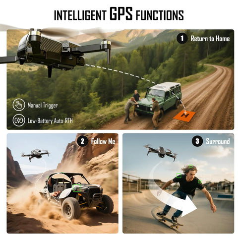 Foldable Drone With 4K Camera For Adults And Beginners, FPV RC Quadcopter With GPS Follow, auto return, circle fly functions