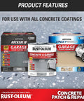 Rust-Oleum concrete patch and repair kit with garage floor coating options for indoor and outdoor use, gray color, 24 oz