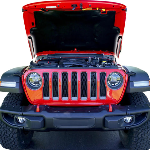 Hood Quicklift Kit For Jeep Wrangler JL 2018 And Gladiator 2020 Plus Aluminum Hood Support System with hood open view