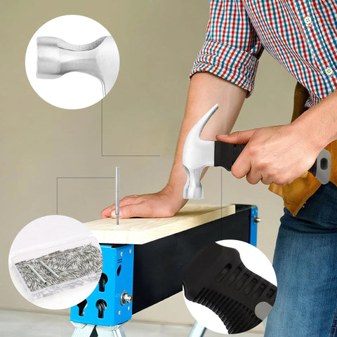 Person using All In One DIY Baseboard Nail Kit With 200 Double Head Skirting Nails, Mini Claw Hammer And Four Tools for seamless trim install