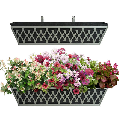 2 Pack 24 Inch Window Planter Boxes With Adjustable Brackets And Nonwoven Fabric Grow Bags For Deck Railing Balcony
