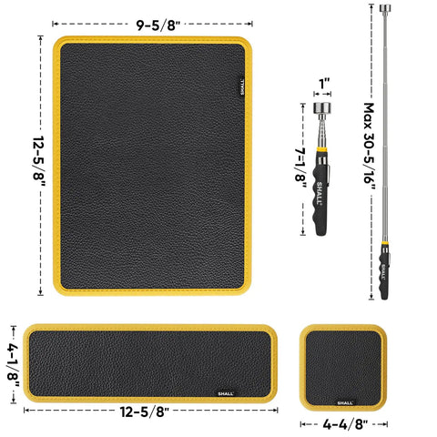 Must Have 3 Piece Magnetic Tool Mat Set With Telescoping Magnetic Pickup Tool, Flexible Magnet Holder Pad, 83 Built In Magnets And 25 Lb Pull, Includes Large Medium Small Mats Plus Extendable Magnet For Wrenches Screws And Bolts