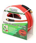 Three Eighths Inch Rubber Air Hose, Fifty Foot, High Pressure Three Hundred PSI, Assembly With One Quarter Inch Male Pipe Thread Fittings