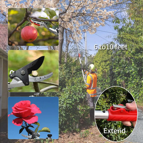 Extendable Pruner With Rotating Blade Head For The Yard, Lightweight Aluminum Pole Reaches 3.67 To 5.45 Feet, fruit picking