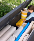 281 Gallon Outdoor Storage Box With Wheels For Easy Mobility And Soft Close Lid Waterproof Metal Deck Box For Patio Cushions Garden Tools And Pool Accessories Charcoal