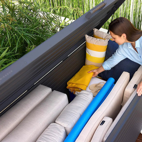 281 Gallon Outdoor Storage Box With Wheels For Easy Mobility And Soft Close Lid Waterproof Metal Deck Box For Patio Cushions Garden Tools And Pool Accessories Charcoal