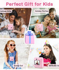 Dual-Lens Instant Print Mini Camera For Kids, 48MP Front And Rear Cameras, Selfie Ready, 1-Second Black And White Print, 32GB Card Included, Pink Portable Photo Printer Toy For Festivals And Travel, shown with kids at parties and outings
