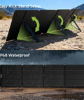 R2500 V2 Solar Generator Kit with 200W Panel shown with easy kick-stand setup and IP68 waterproof rating in different environments.