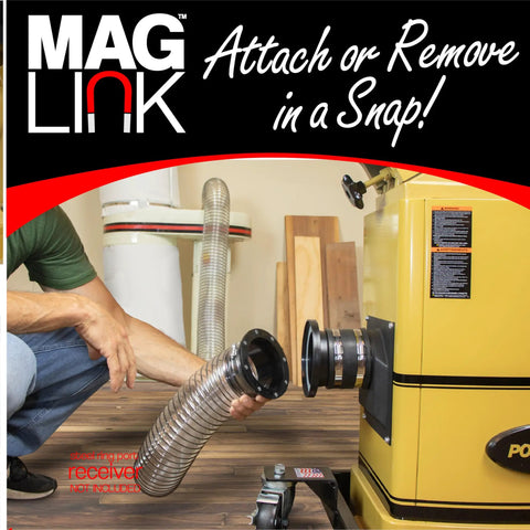 4 Inch Magnetic Dust Collection Connector With Quick Connect Fitting being attached to a machine with steel ring port receiver