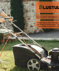 Person using Beefy 50 Ft Outdoor Extension Cord With 12 Gauge 12/3 SJTW Waterproof Orange ETL Listed 15 Amp 1875 Watt Power Cable for garden tools and lawn equipment.