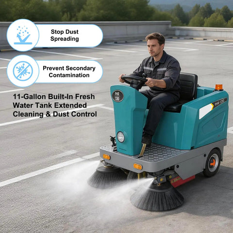 Grab this Badass 51 Inch Industrial Ride On Floor Sweeper Machine For Warehouses. Smooth Handling With Solid Tires And Hydraulic Brakes. Kick Axxe Dust and Debris To The Curb. Heavy Duty Powerhouse. Clean Floors Fast Without The Grunt Work. Essential