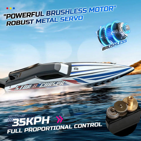 16 Inch Brushless RC Boat For Adults, Hobby Grade Racing Craft With 35 Plus KPH Speed sailing on water
