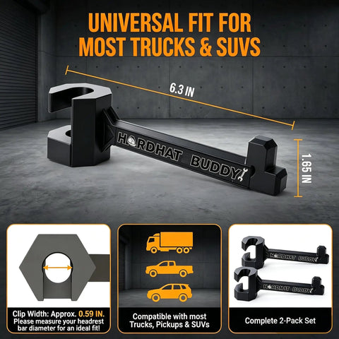 Hard Hat Buddy Headrest Hook for Trucks and SUVs Heavy Duty Gear Hanger and Backseat Organizer Two Pack Tool Free Installation
