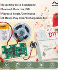 Two Piece Diy Audio Recorder And Player Kit Providing Usb Type C Connectivity For Effortless Music Upgrades No Sweat Setup With Built Speaker Battery And Control Buttons Ideal For Creating Custom Voice Tracks And Personalized Greeting Cards That Totally with green PCB, speaker, and battery.