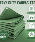 Heavy Duty 5x7 Canvas Tarp In Green 12 Oz Durable Tarpaulin With Rustproof Grommets Weather Resistant Shelter details