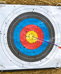 Archery target secured with 24 Pack 6 Inch Archery Target Pins With Loop Handle Built Tough Stainless Steel Ground Stakes Outdoors
