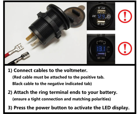 Heavy Duty Bulletproof U1 Marine Battery Box For Trolling Motors And Lithium Batteries With Dual Usb Charging Ports Built In Voltmeter, voltmeter connection instructions.